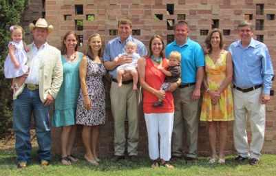 Hal, Lisa, Kylene, baby Kyndall, Will, Jennifer, baby Logan, Jared, Brandi, soon to be baby Berdoll, Brandon and dog Riley.