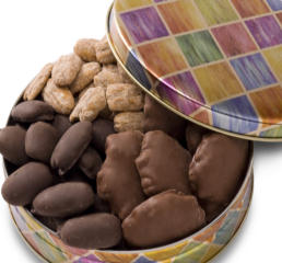 ALL TIME FAVORITE PECANS AND CANDIES IN A DIAMOND TIN