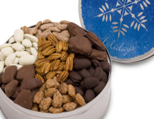 ALL TIME FAVORITE PECANS AND CANDIES IN A CHRISTMAS TIN