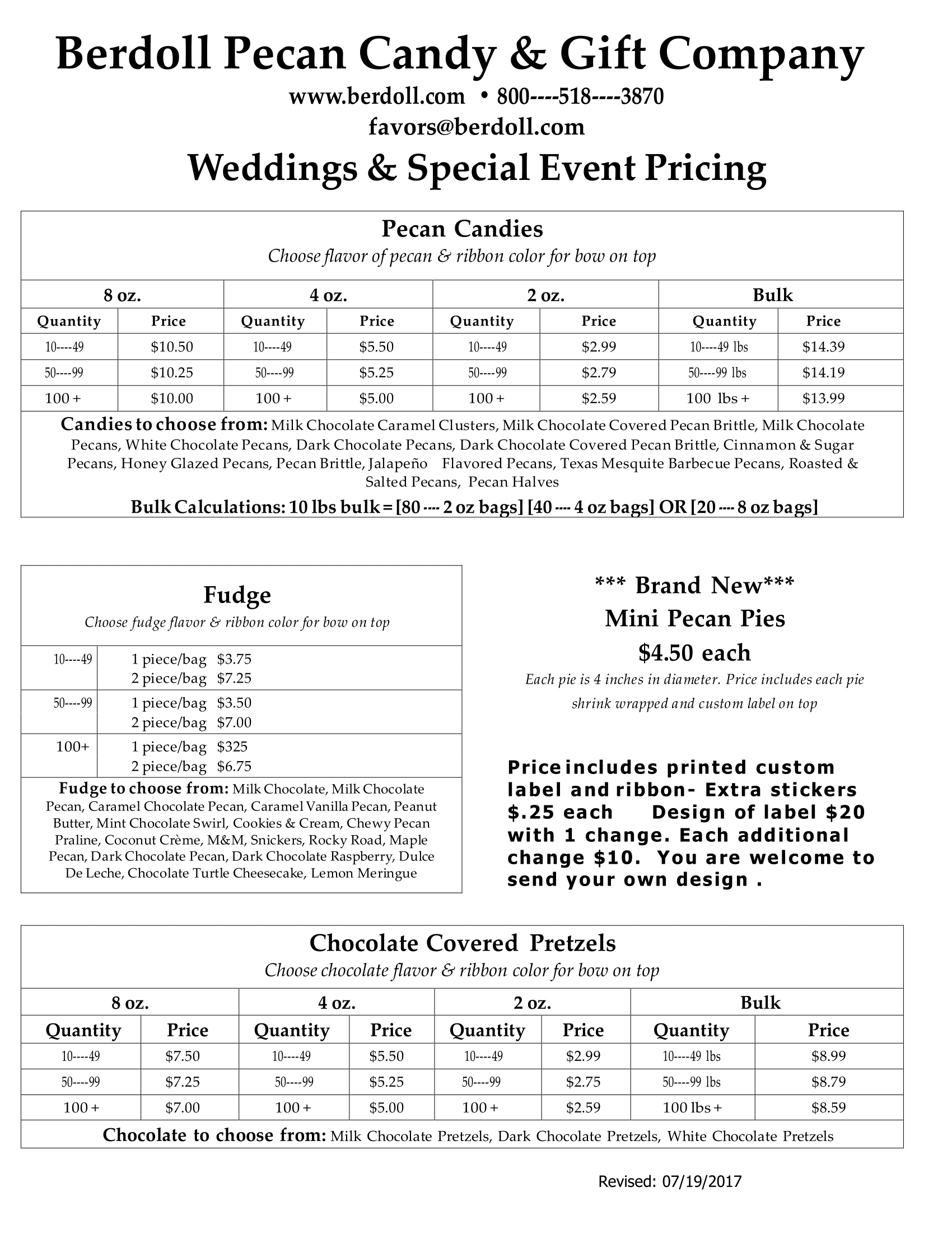 Wedding & Special Event pricing