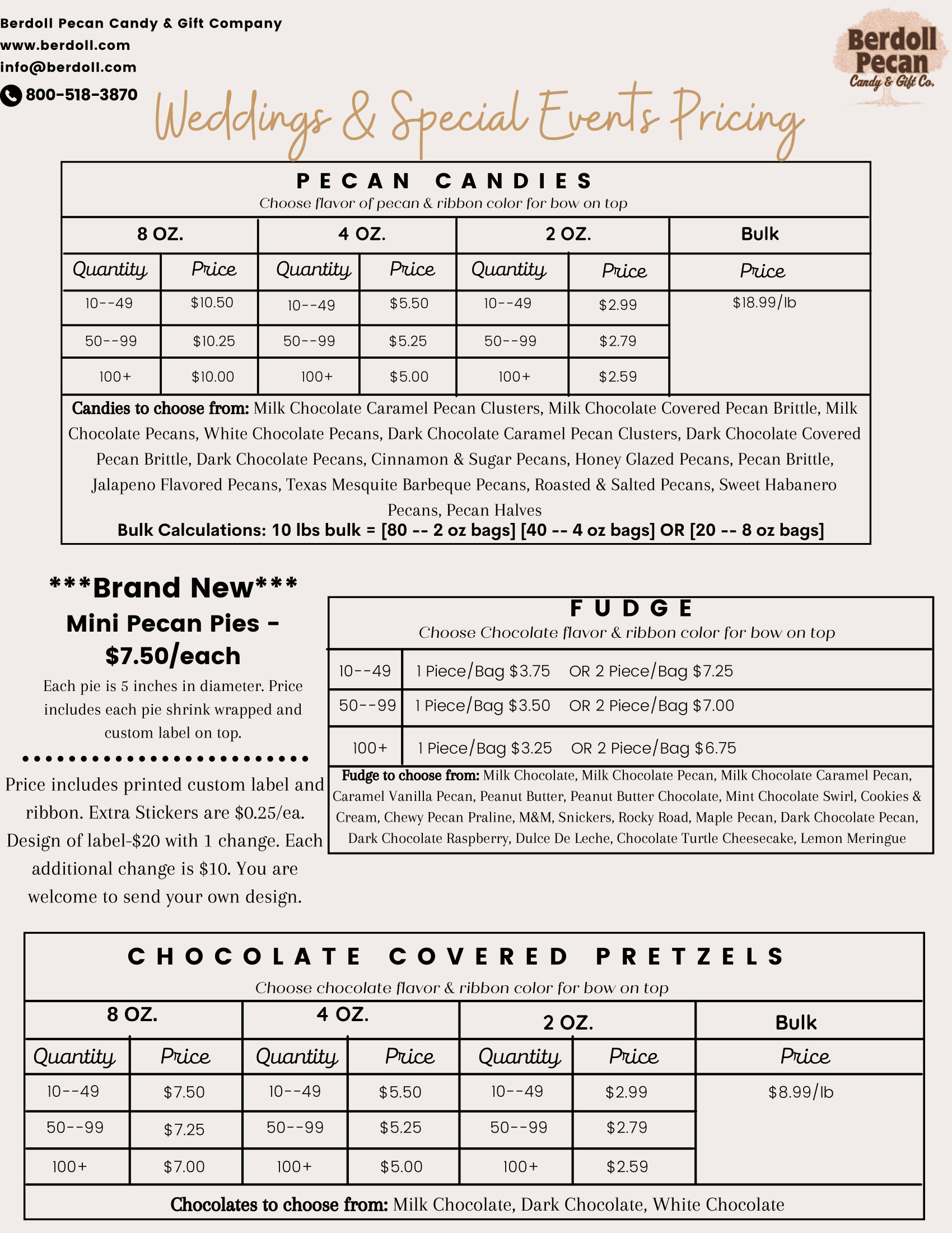 Wedding & Special Event pricing